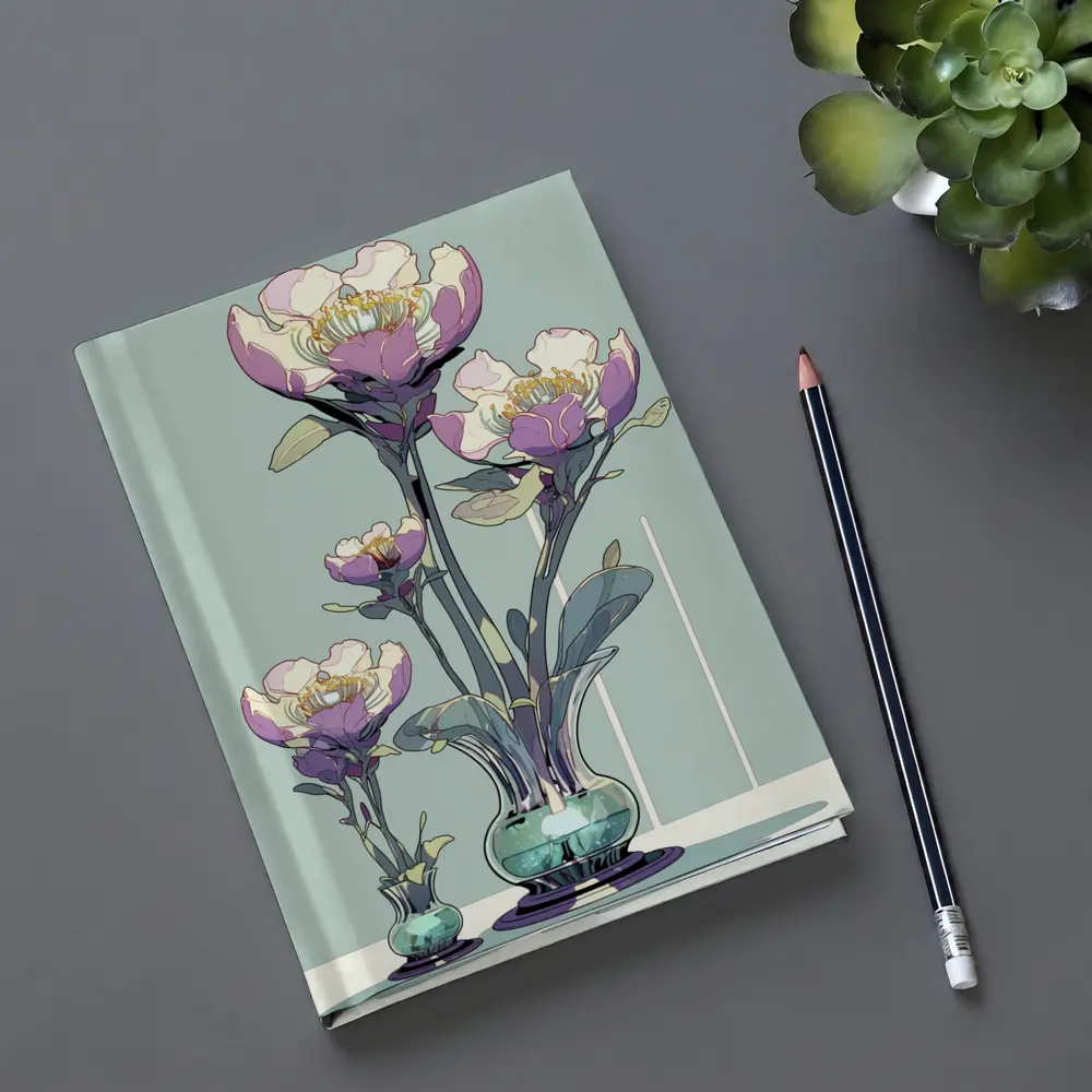 Art Nouveau Peonies In Glass Vases Illustration – Notebooks