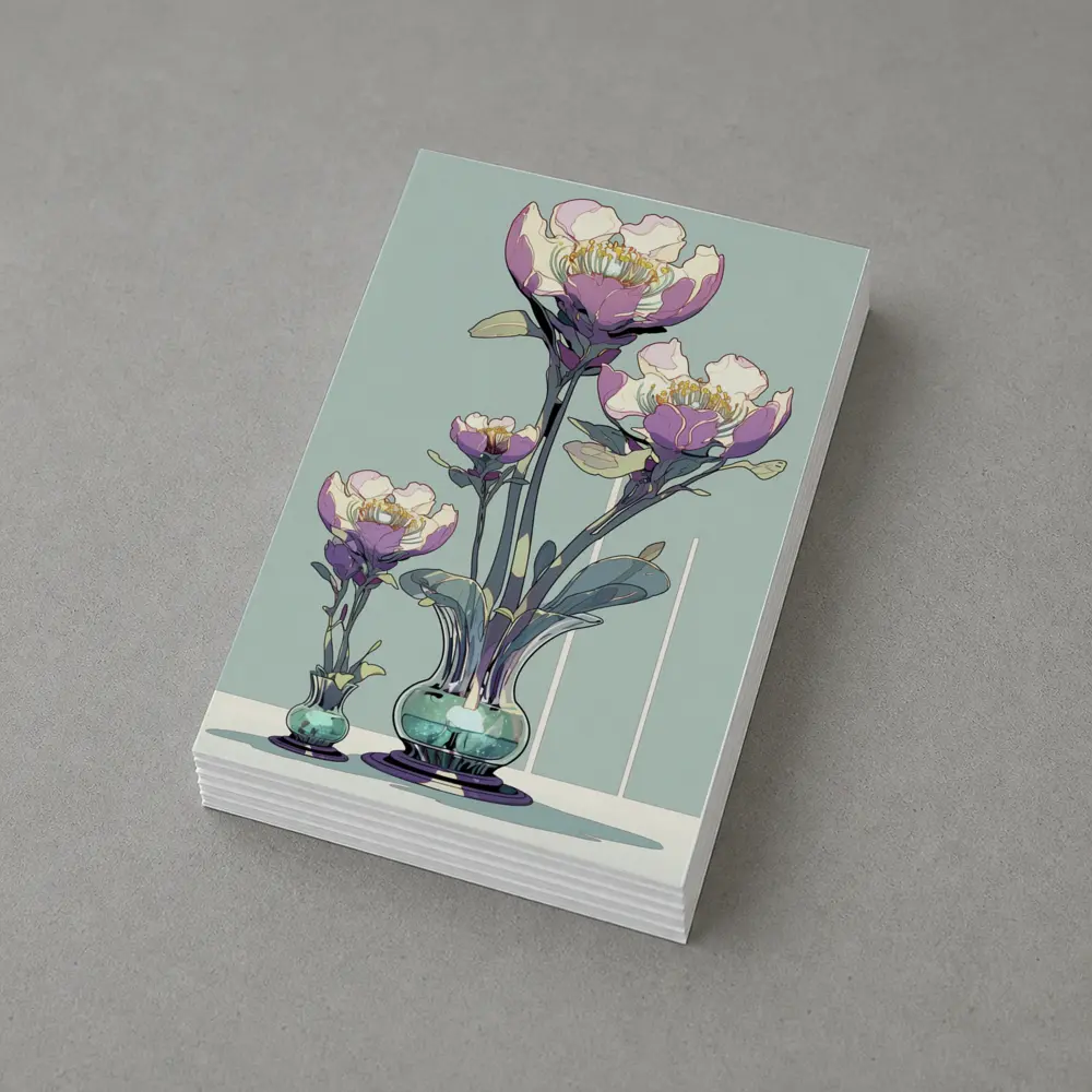 Art Nouveau Peonies In Glass Vases Illustration – Postcards