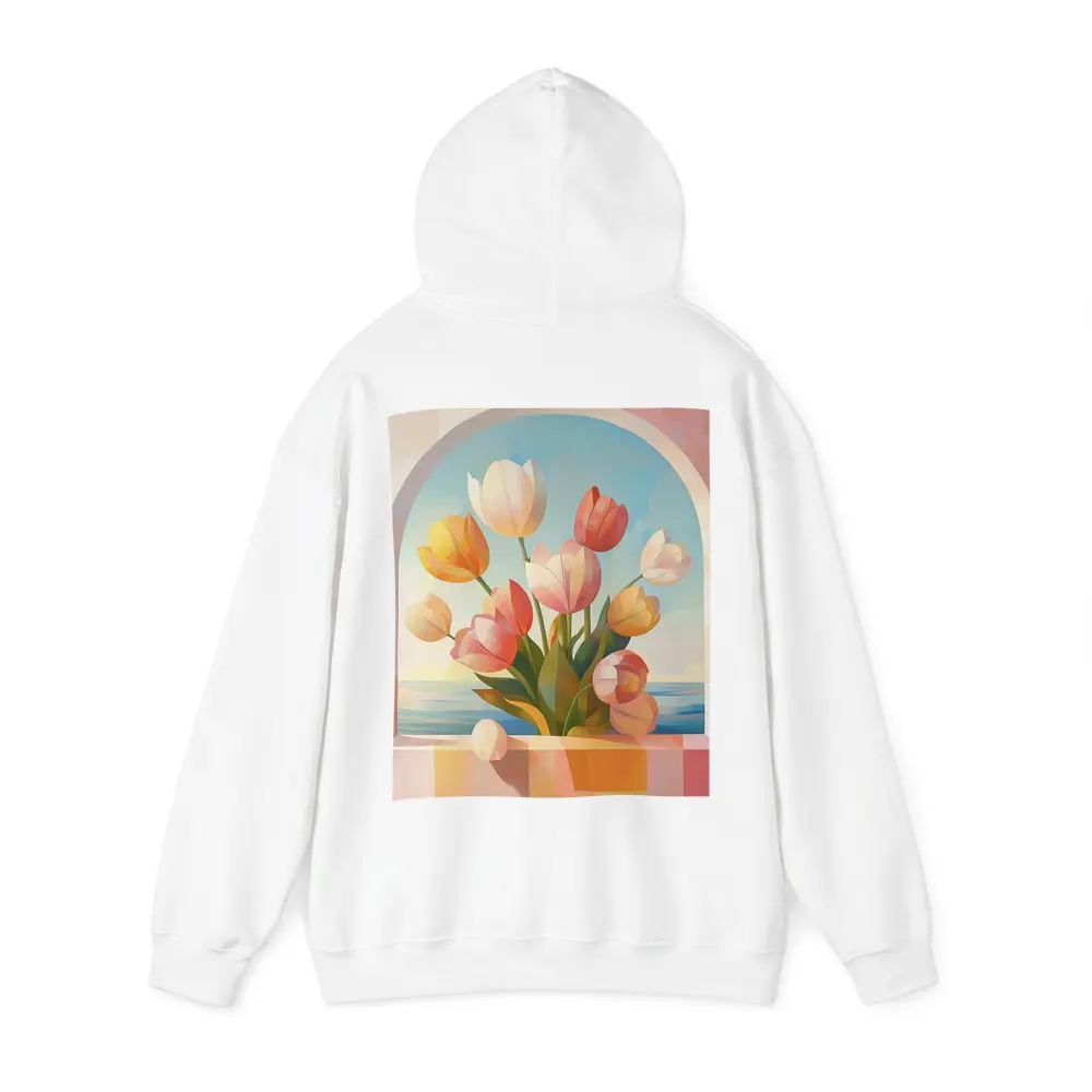 Tulips Bouquet Arched Window Ocean View – Hoodies