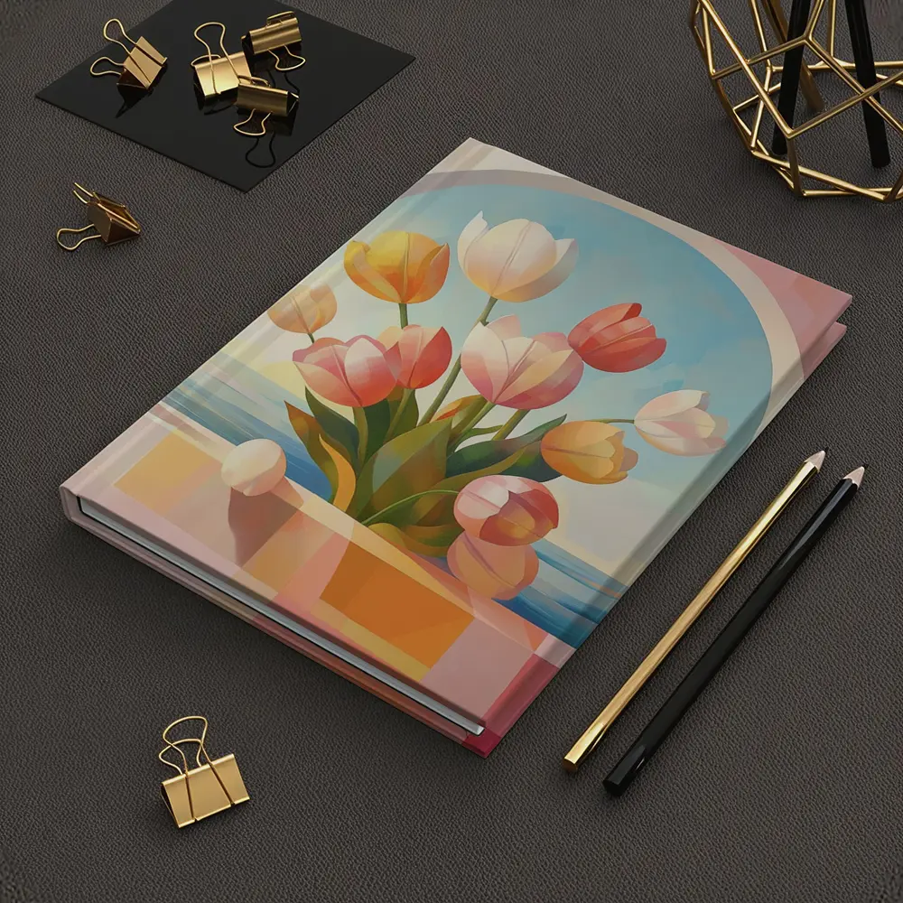 Tulips Bouquet Arched Window Ocean View – Notebooks