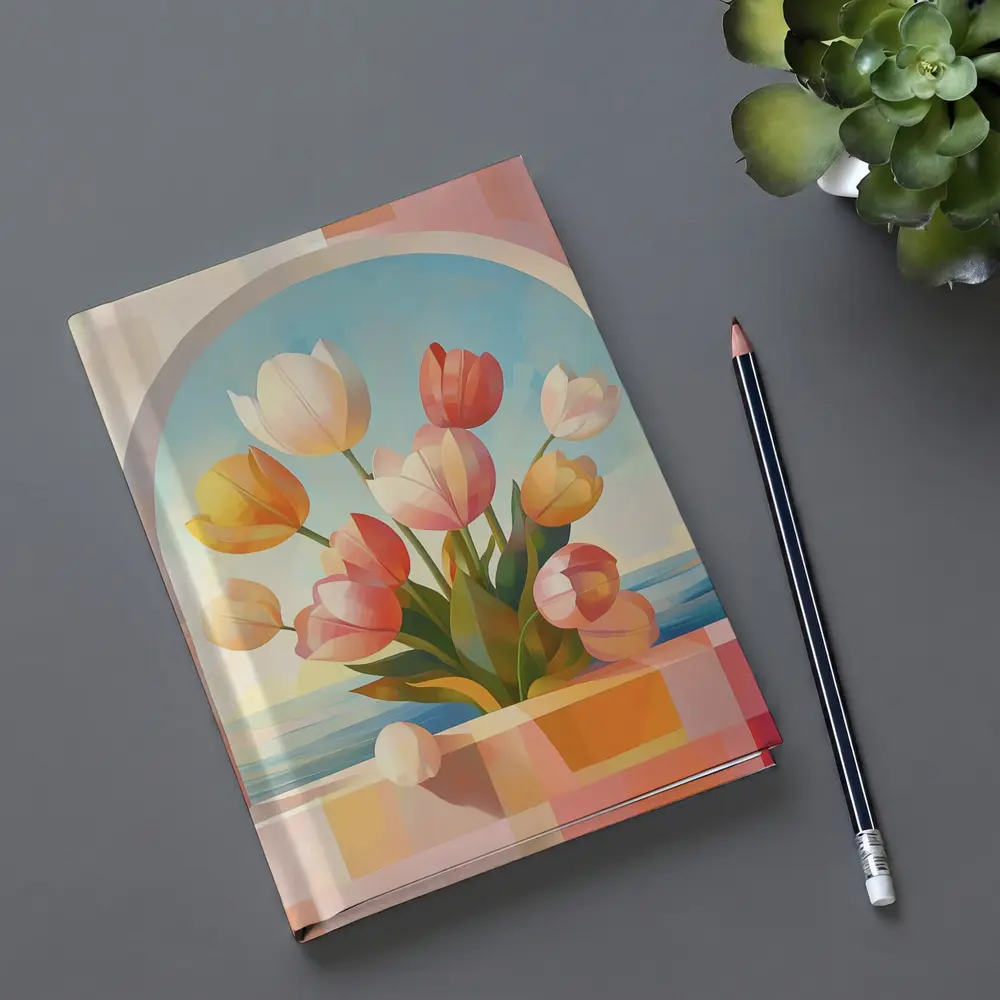 Tulips Bouquet Arched Window Ocean View – Notebooks
