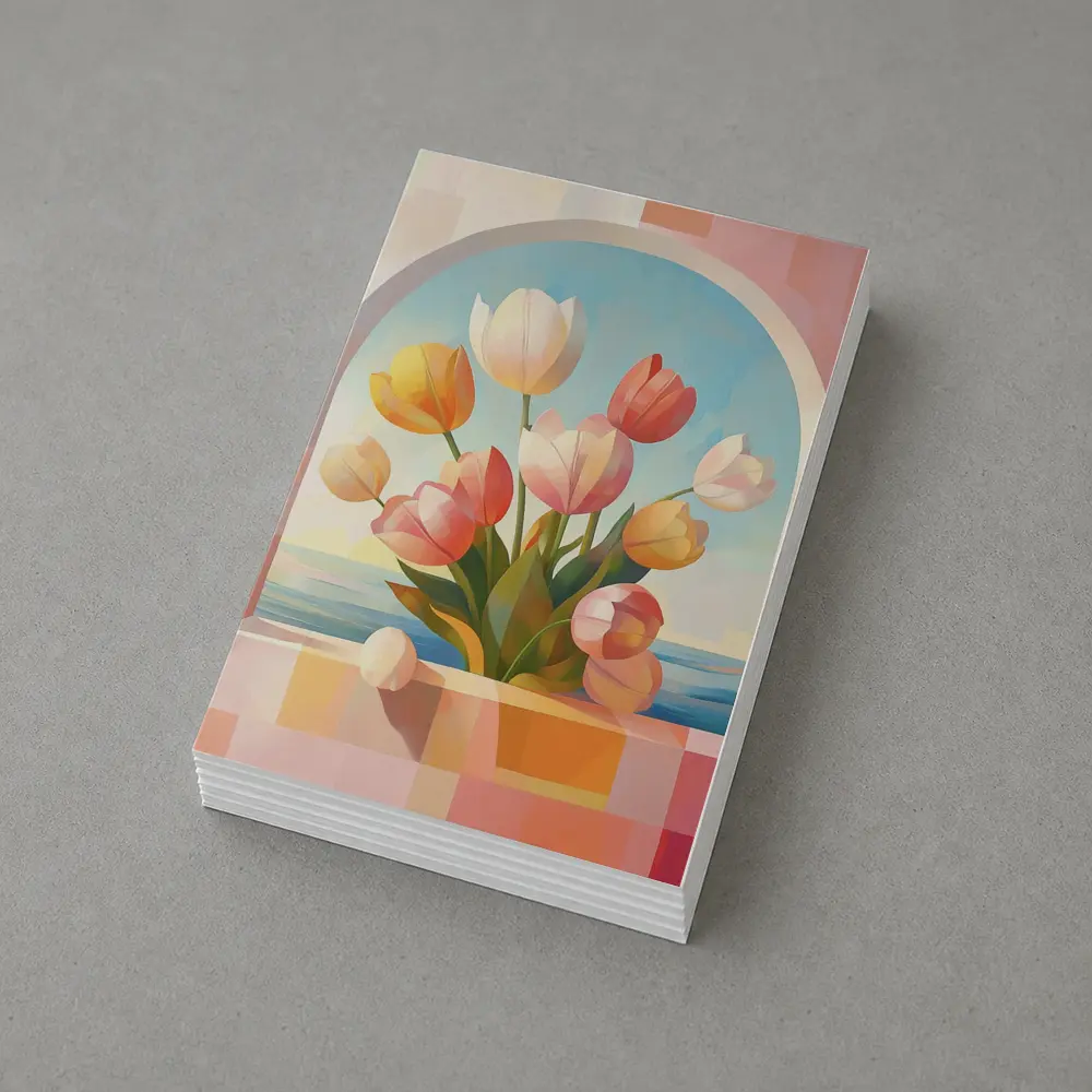 Tulips Bouquet Arched Window Ocean View – Postcards