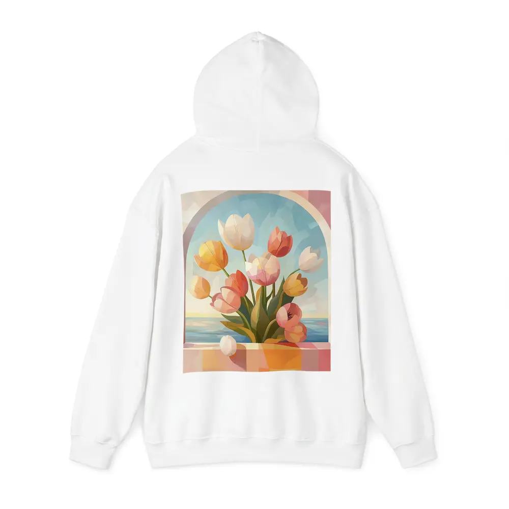 Tulips Bouquet Arched Window Ocean View – Hoodies