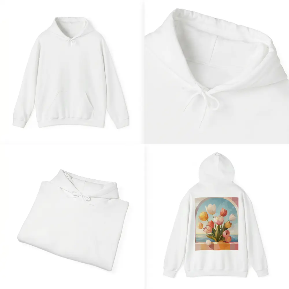 Tulips Bouquet Arched Window Ocean View – Hoodies