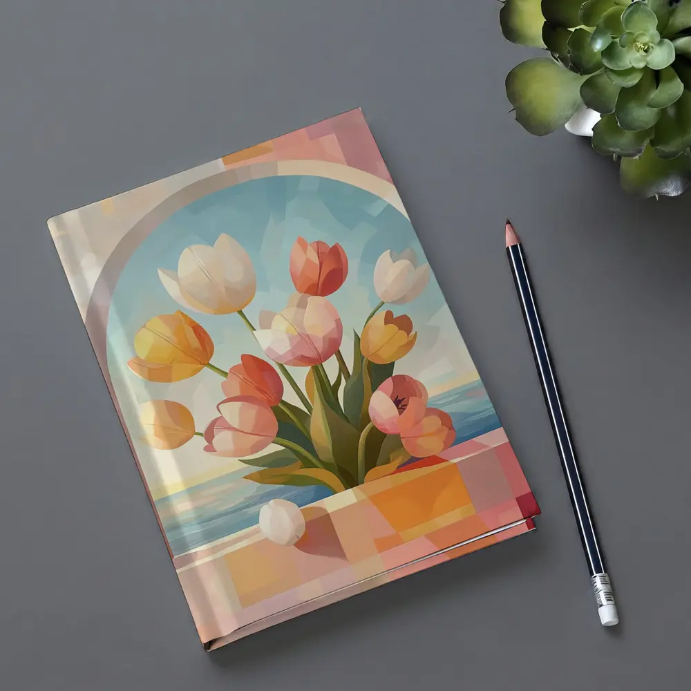 Tulips Bouquet Arched Window Ocean View – Notebooks