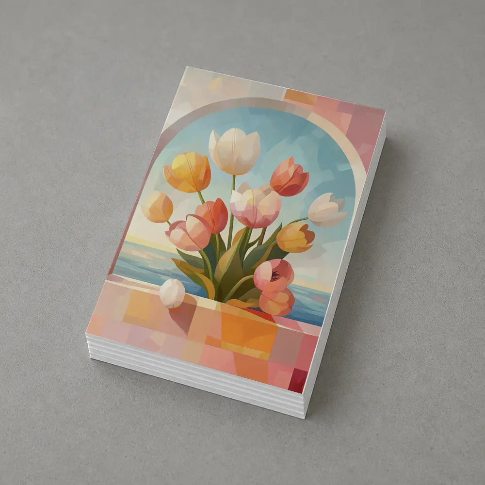 Tulips Bouquet Arched Window Ocean View – Postcards