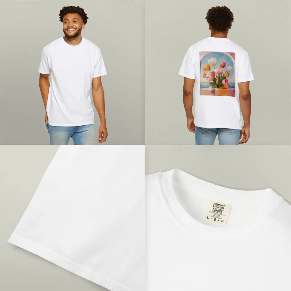 Tulips Bouquet Arched Window Ocean View – T-Shirts