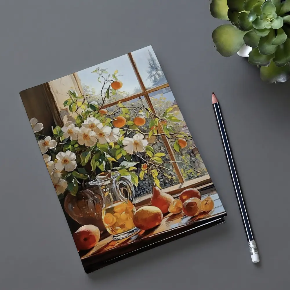White Flowers Fruit Still Life Window – Notebooks