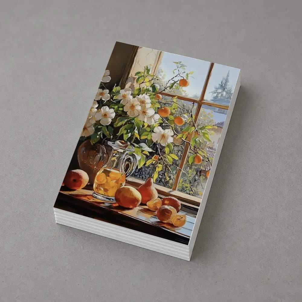 White Flowers Fruit Still Life Window – Postcards