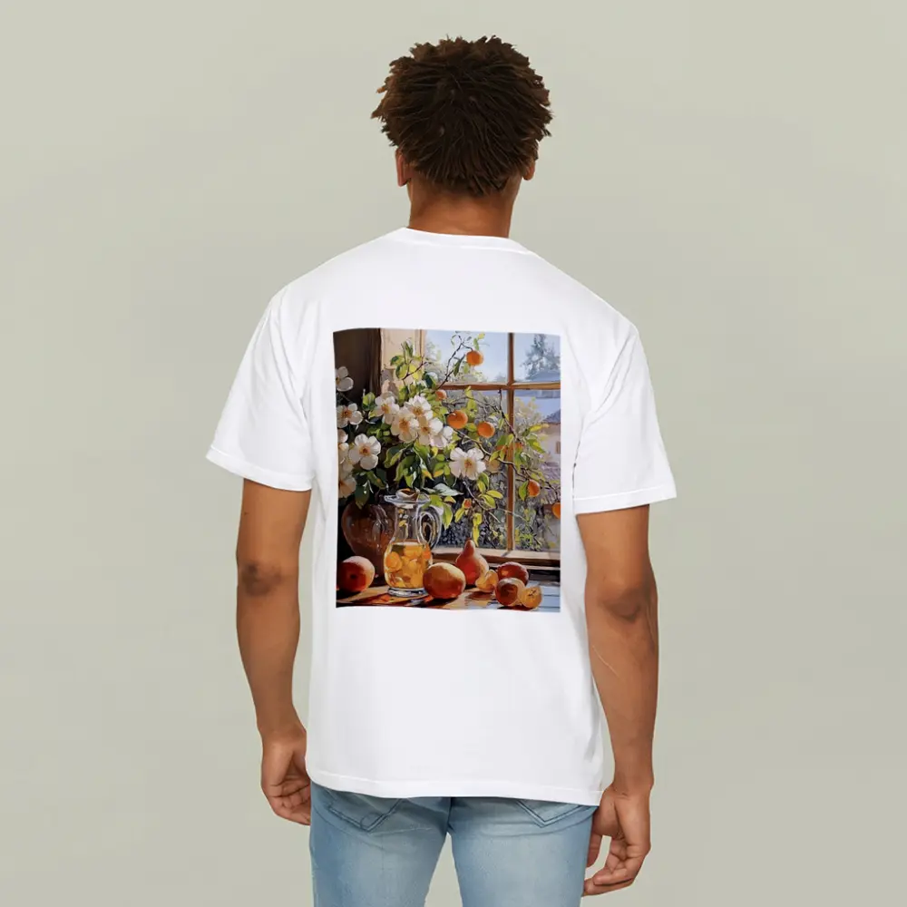 White Flowers Fruit Still Life Window – T-Shirts