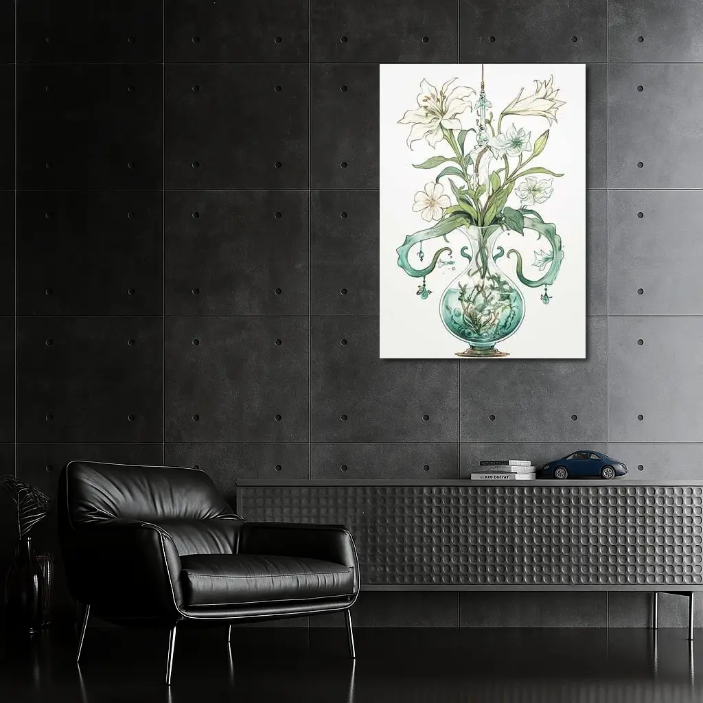 White Lily Bouquet Glass Vase Art Nouveau – Wall Art