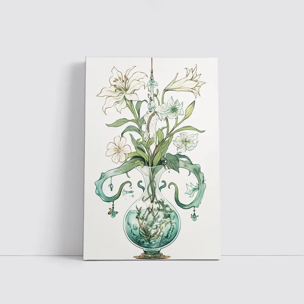 White Lily Bouquet Glass Vase Art Nouveau – Wall Art