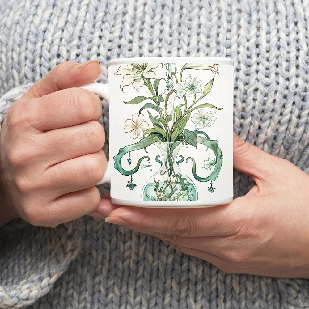 White Lily Bouquet Glass Vase Art Nouveau – Mugs