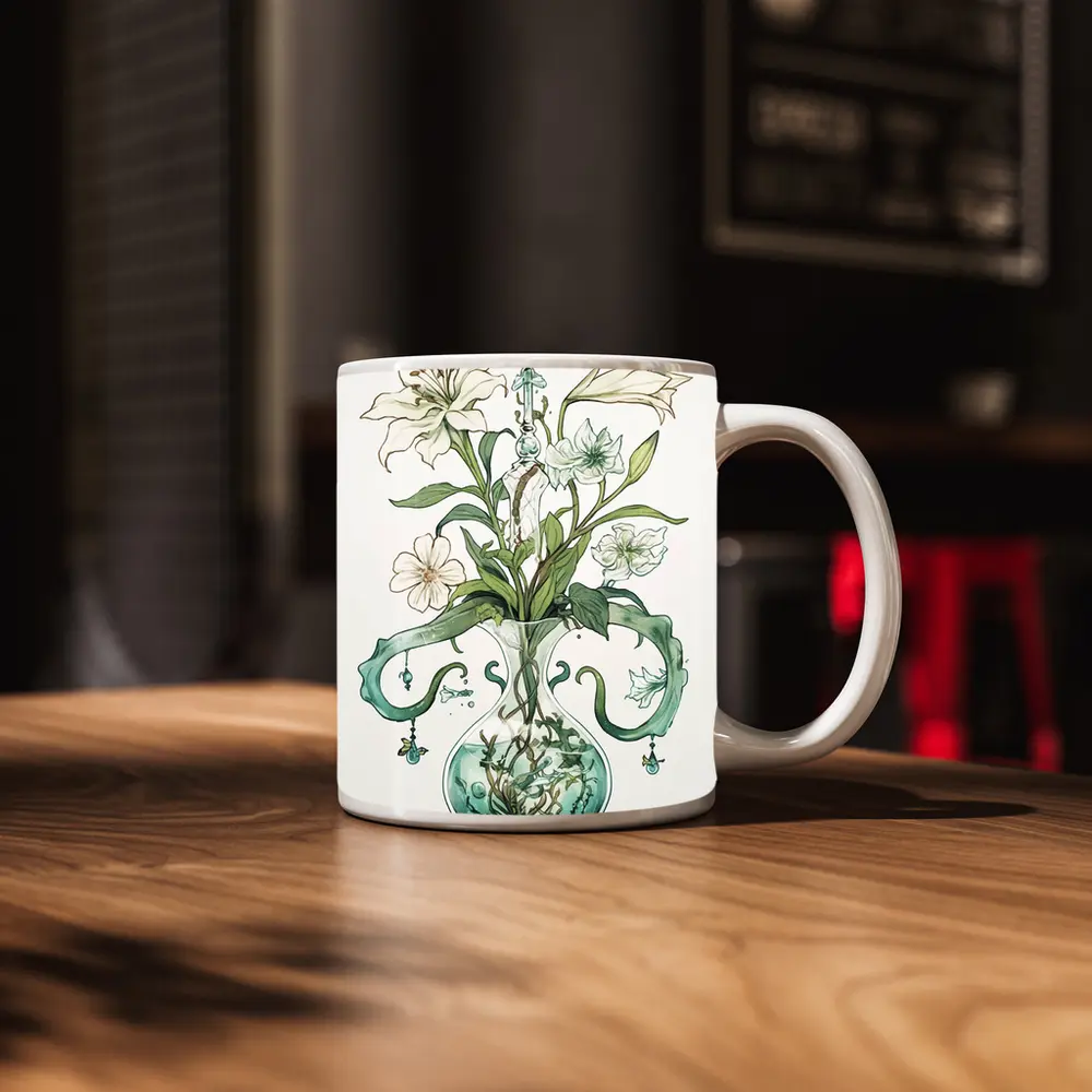 White Lily Bouquet Glass Vase Art Nouveau – Mugs