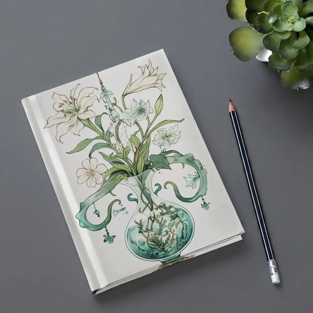 White Lily Bouquet Glass Vase Art Nouveau – Notebooks