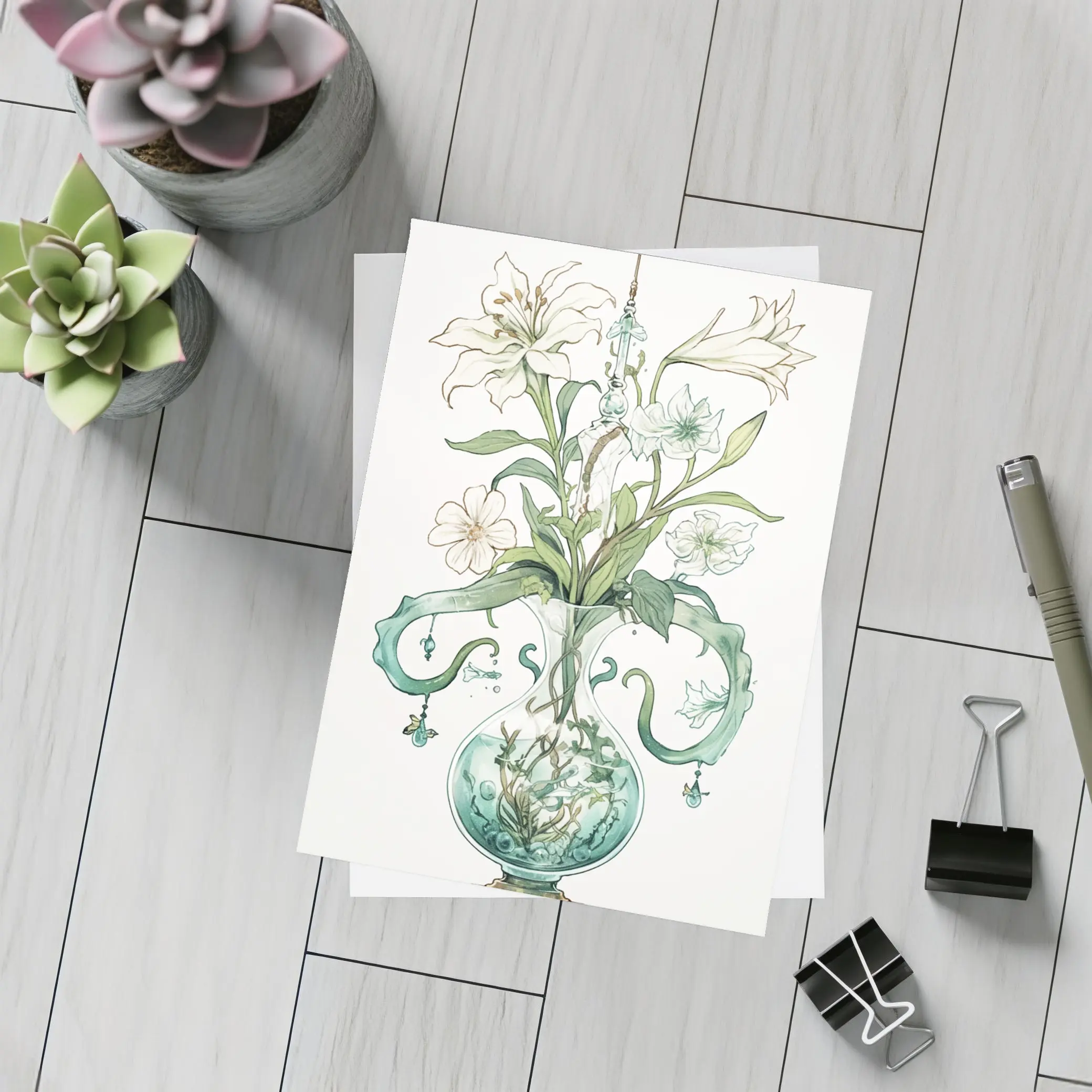 White Lily Bouquet Glass Vase Art Nouveau – Postcards