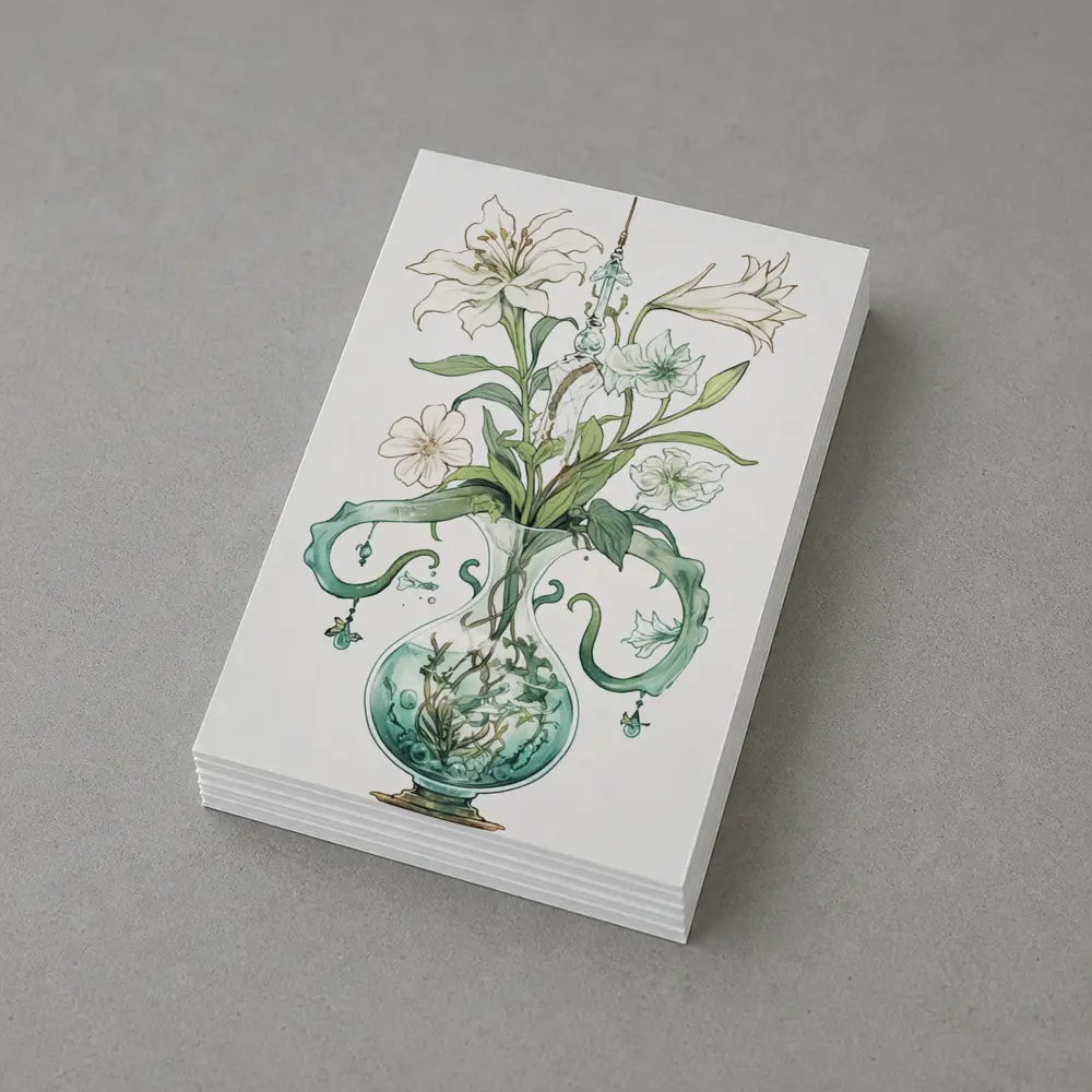 White Lily Bouquet Glass Vase Art Nouveau – Postcards