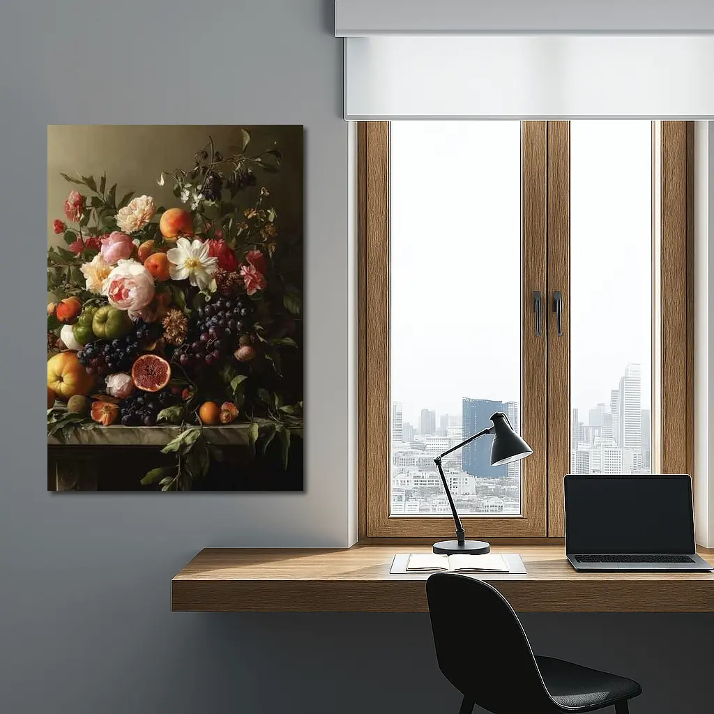 Dutch Still Life Flowers Fruit Marble Table – Wall Art