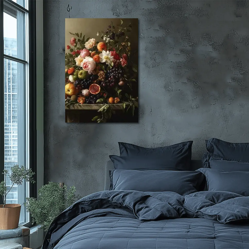 Dutch Still Life Flowers Fruit Marble Table – Wall Art