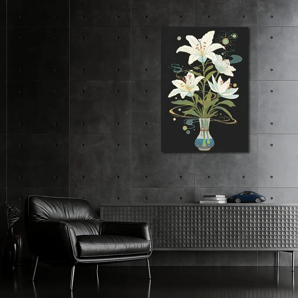 White Lily Bouquet Dark Mystical Art – Wall Art