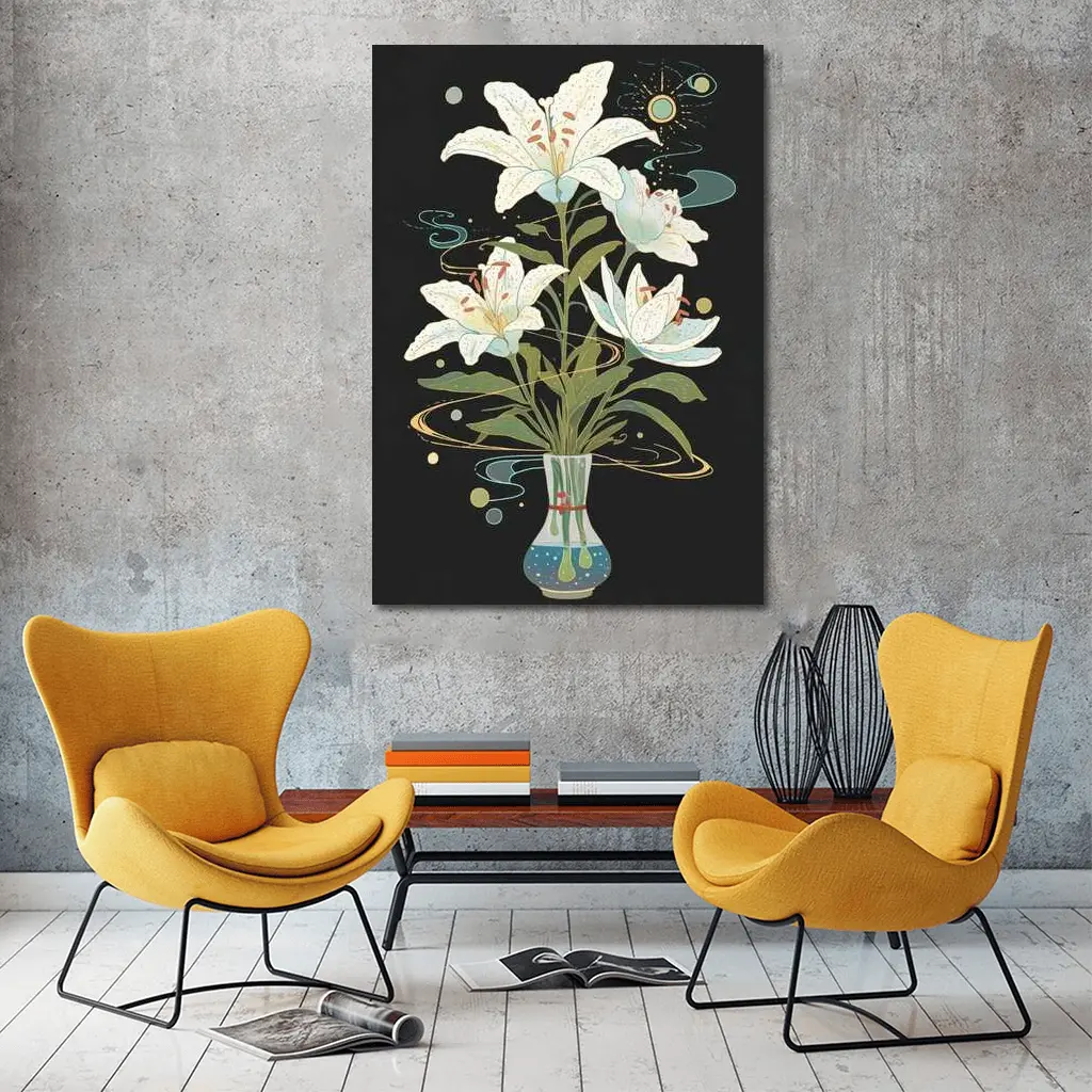 White Lily Bouquet Dark Mystical Art – Wall Art