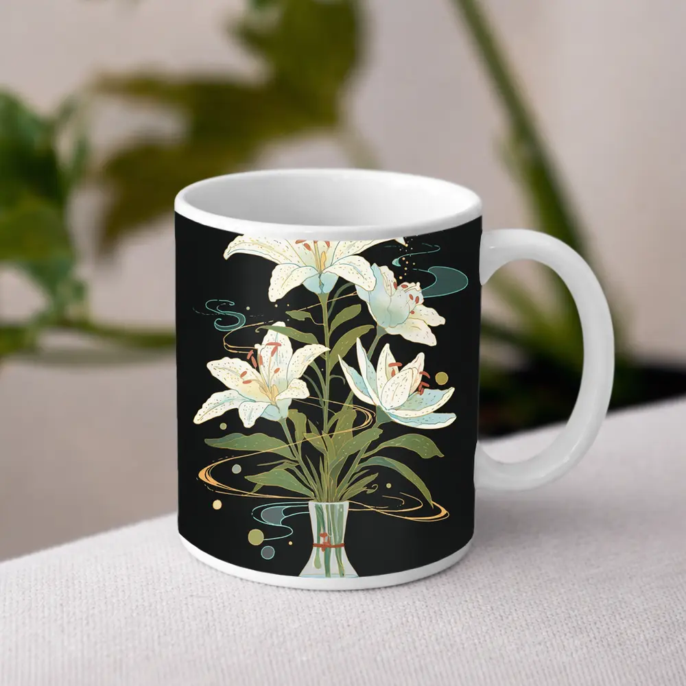 White Lily Bouquet Dark Mystical Art – Mugs
