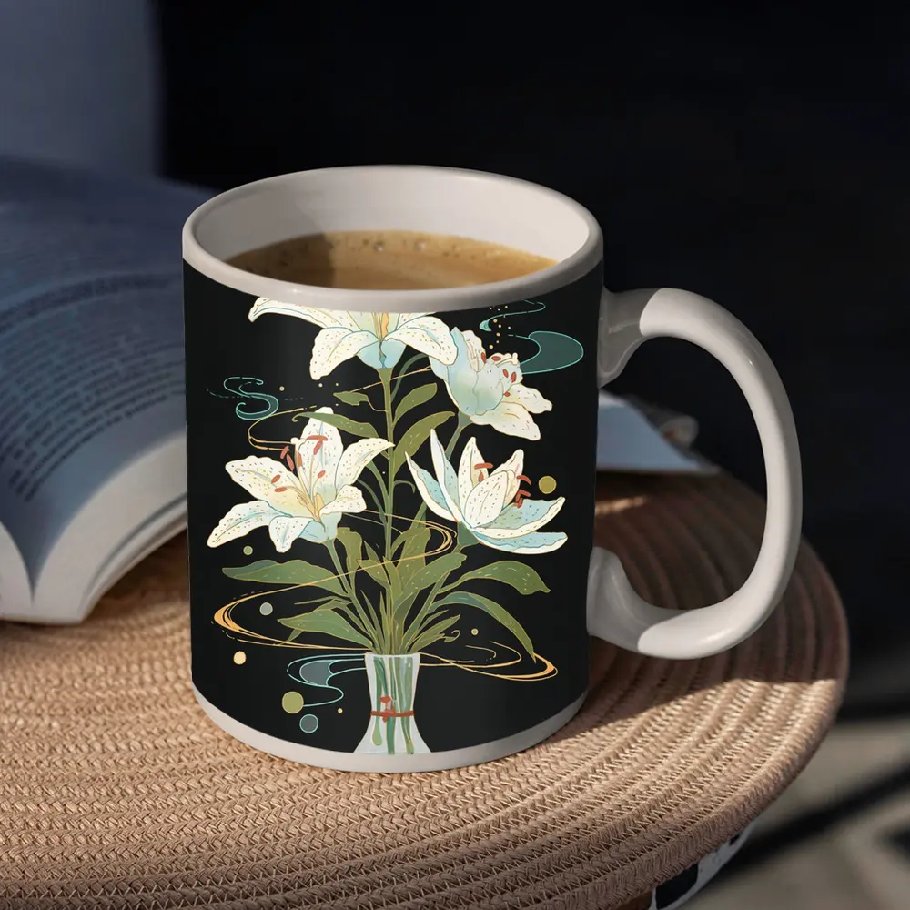 White Lily Bouquet Dark Mystical Art – Mugs