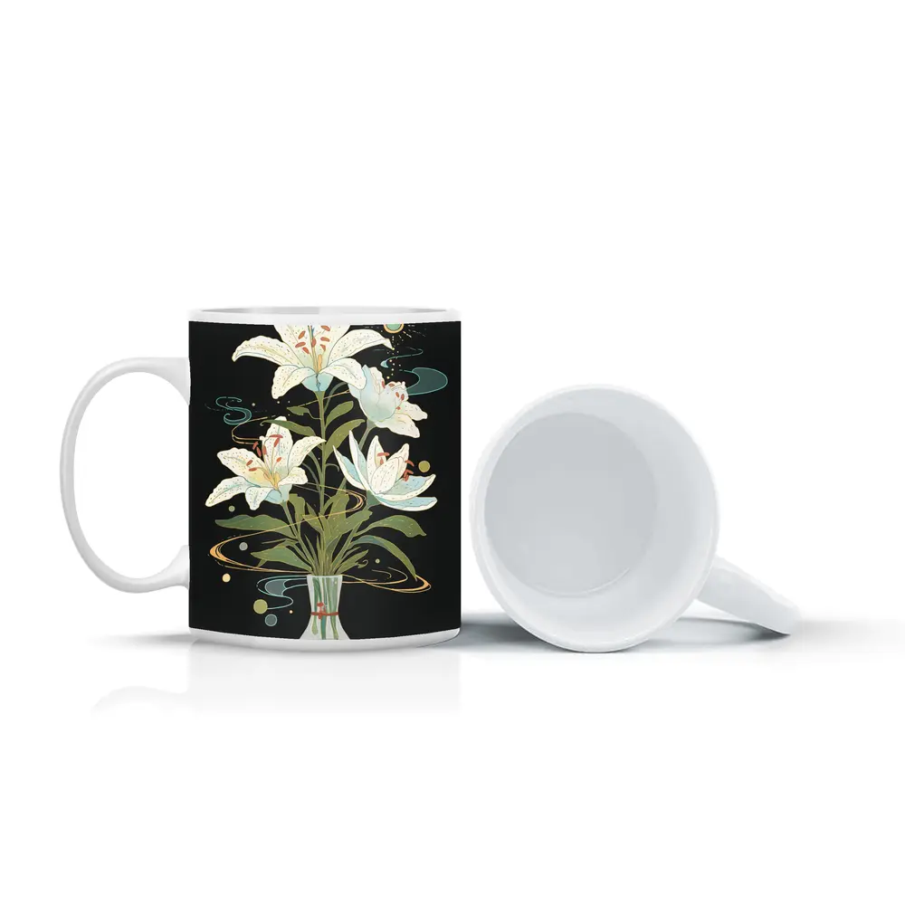 White Lily Bouquet Dark Mystical Art – Mugs