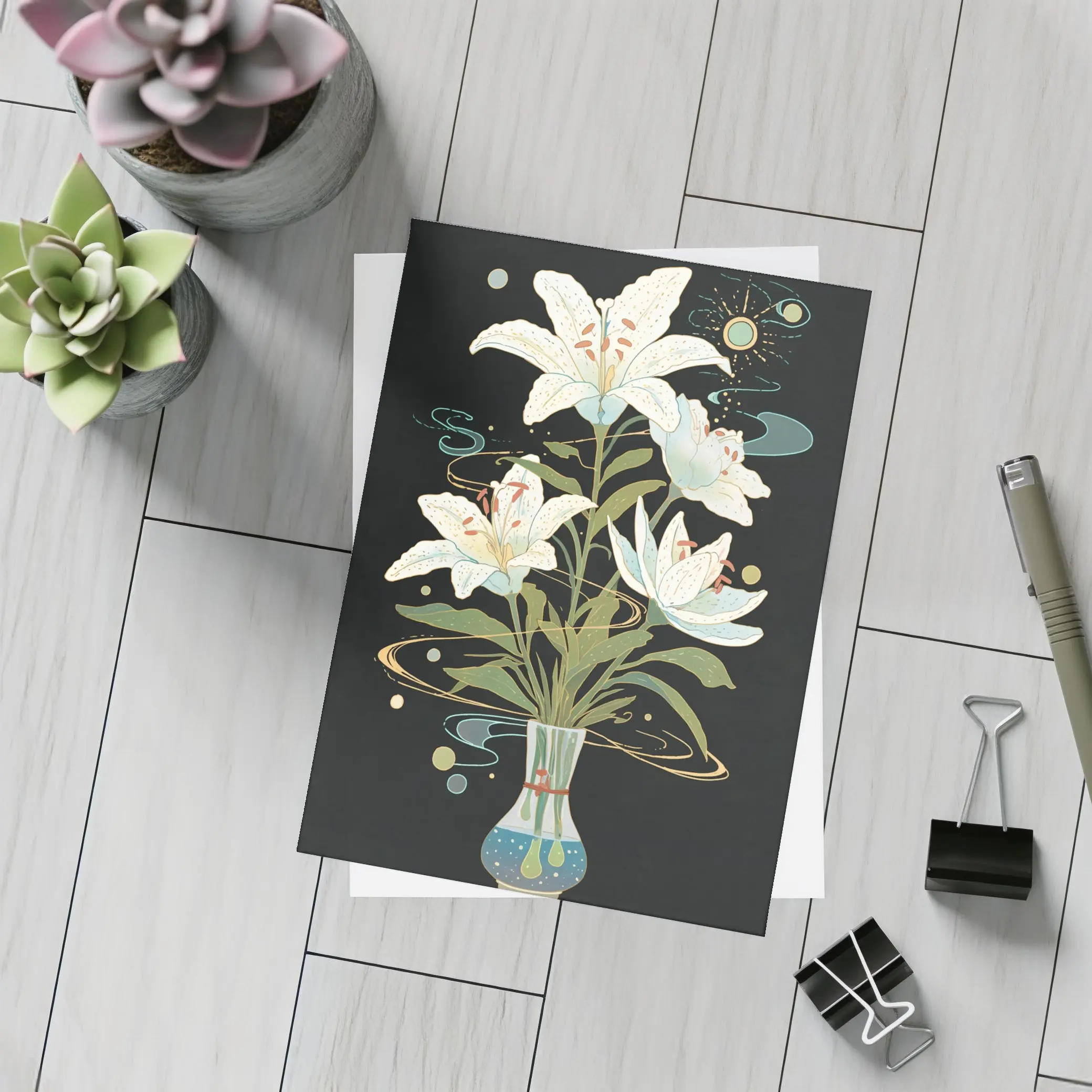 White Lily Bouquet Dark Mystical Art – Postcards