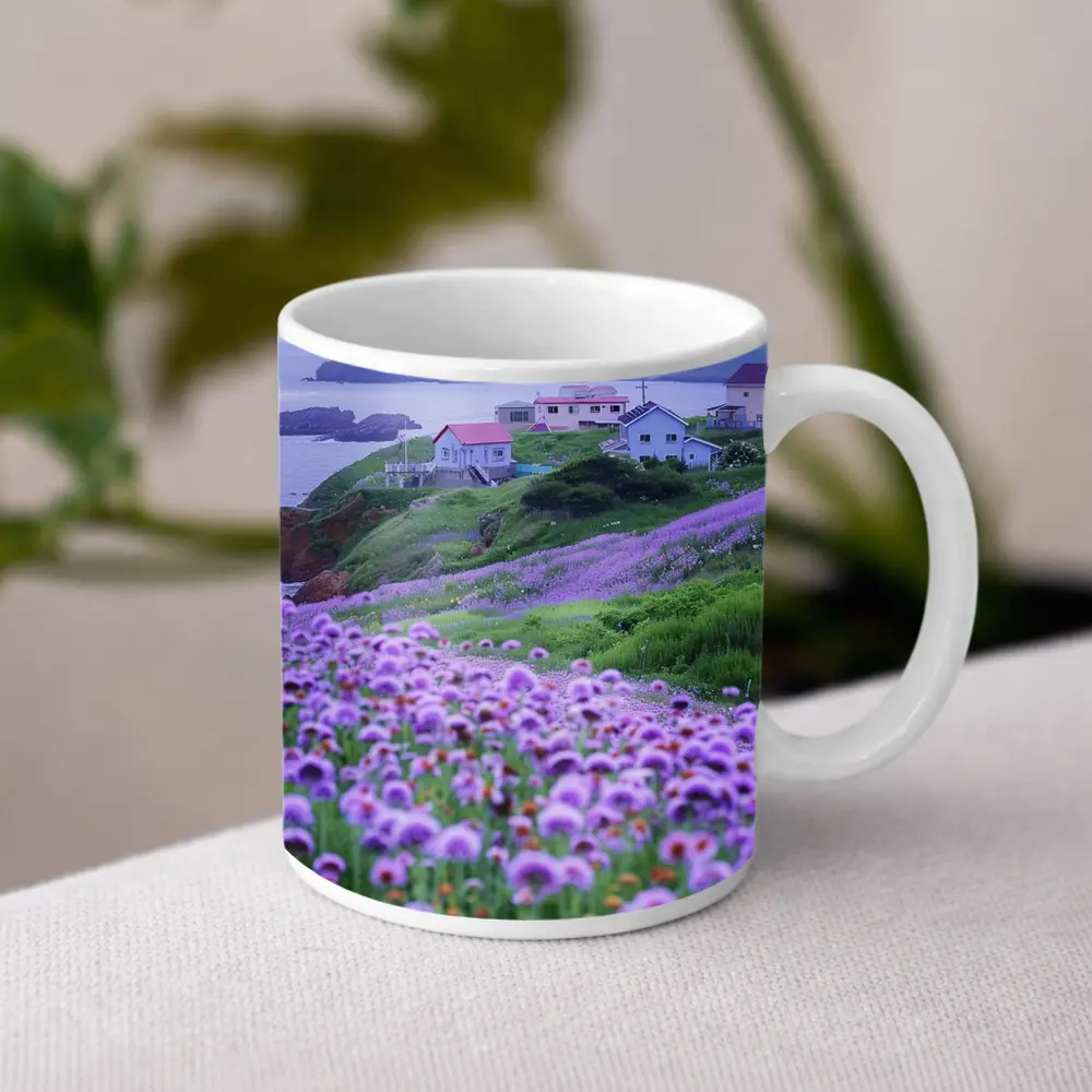 Purple Wildflowers Coastal Village Ocean View – Mugs