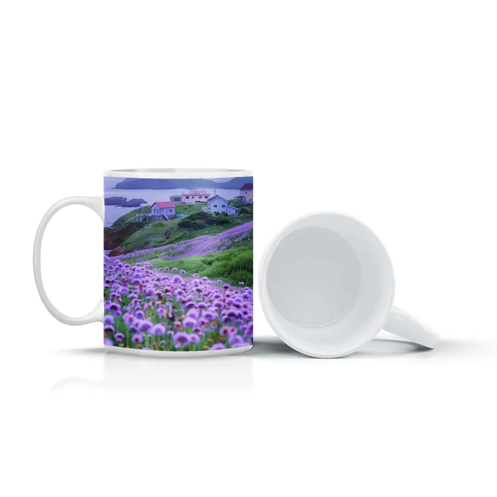 Purple Wildflowers Coastal Village Ocean View – Mugs