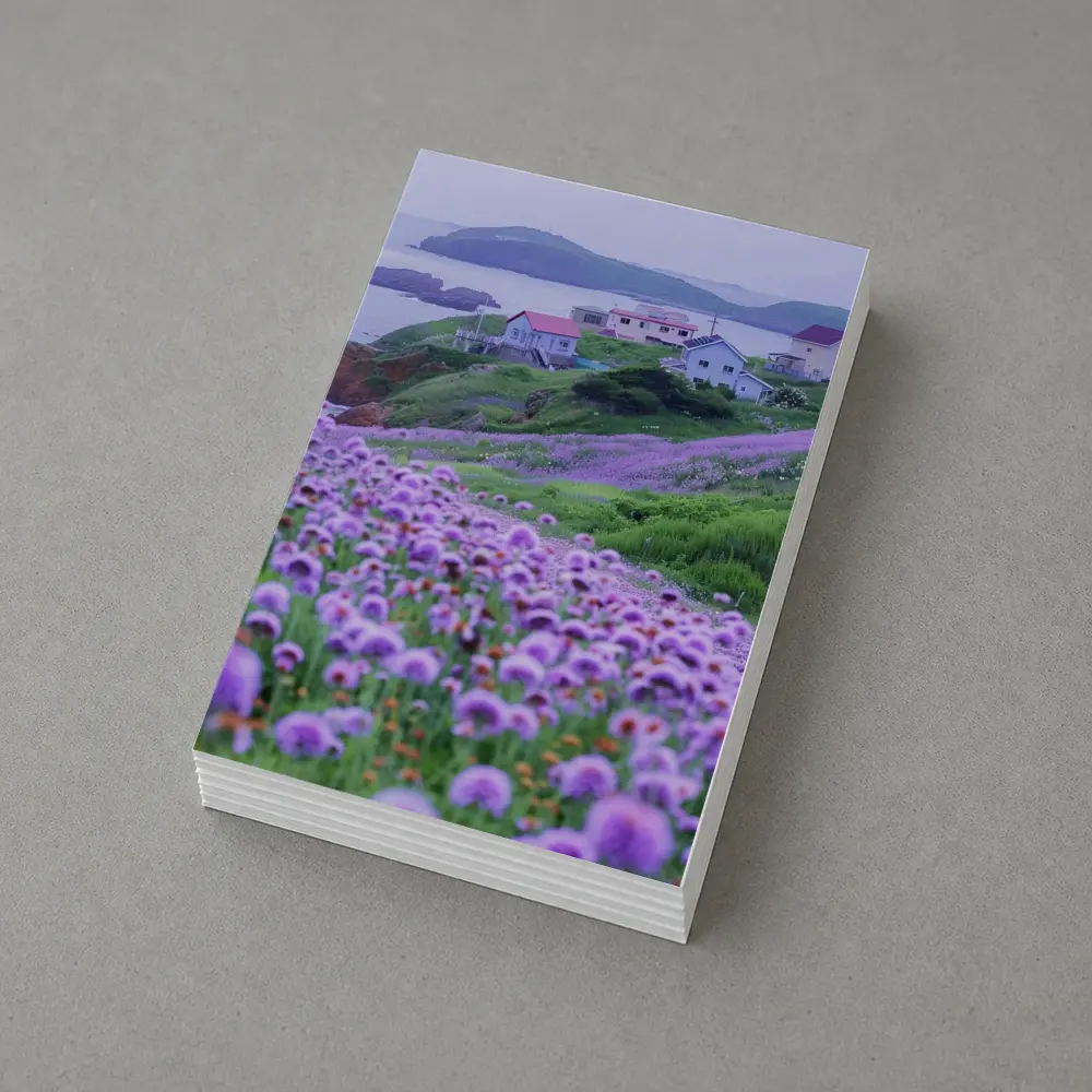 Purple Wildflowers Coastal Village Ocean View – Postcards
