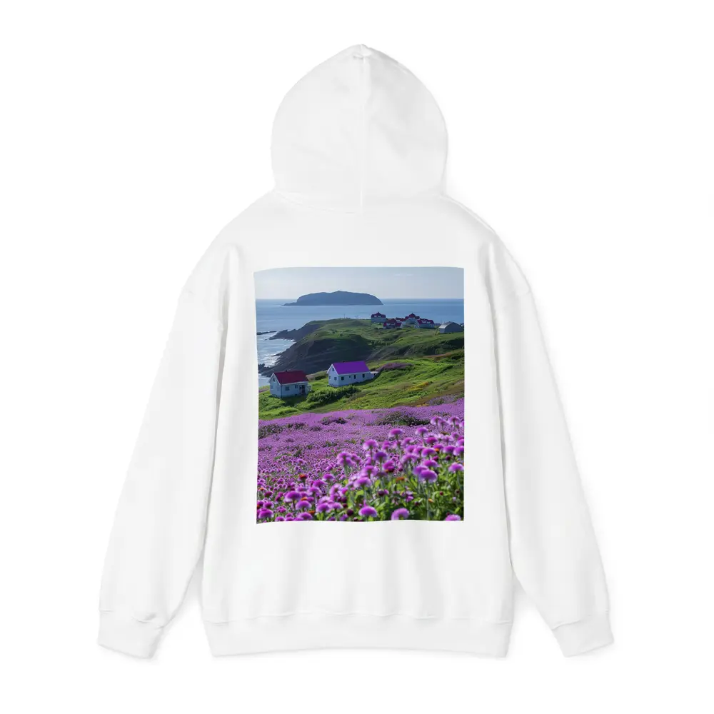 Purple Wildflowers Coastal Village Ocean View – Hoodies
