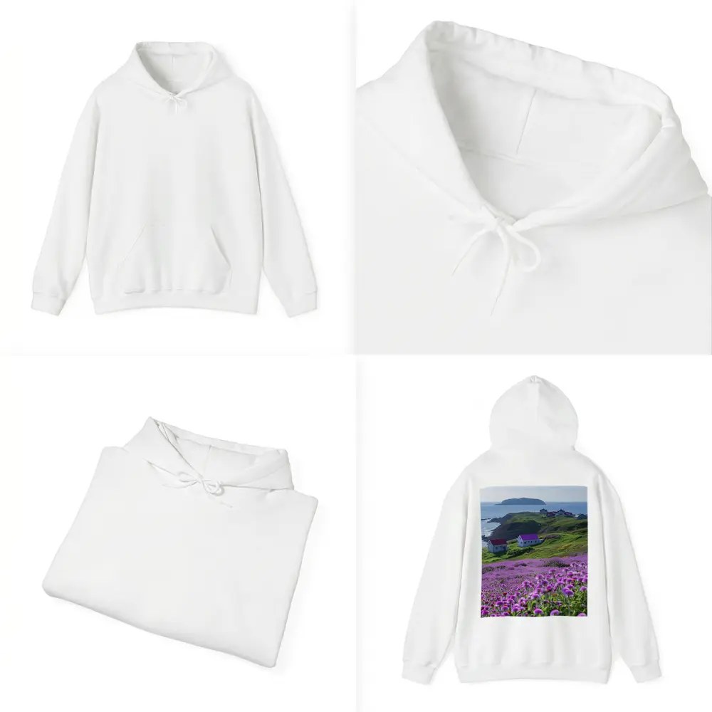 Purple Wildflowers Coastal Village Ocean View – Hoodies