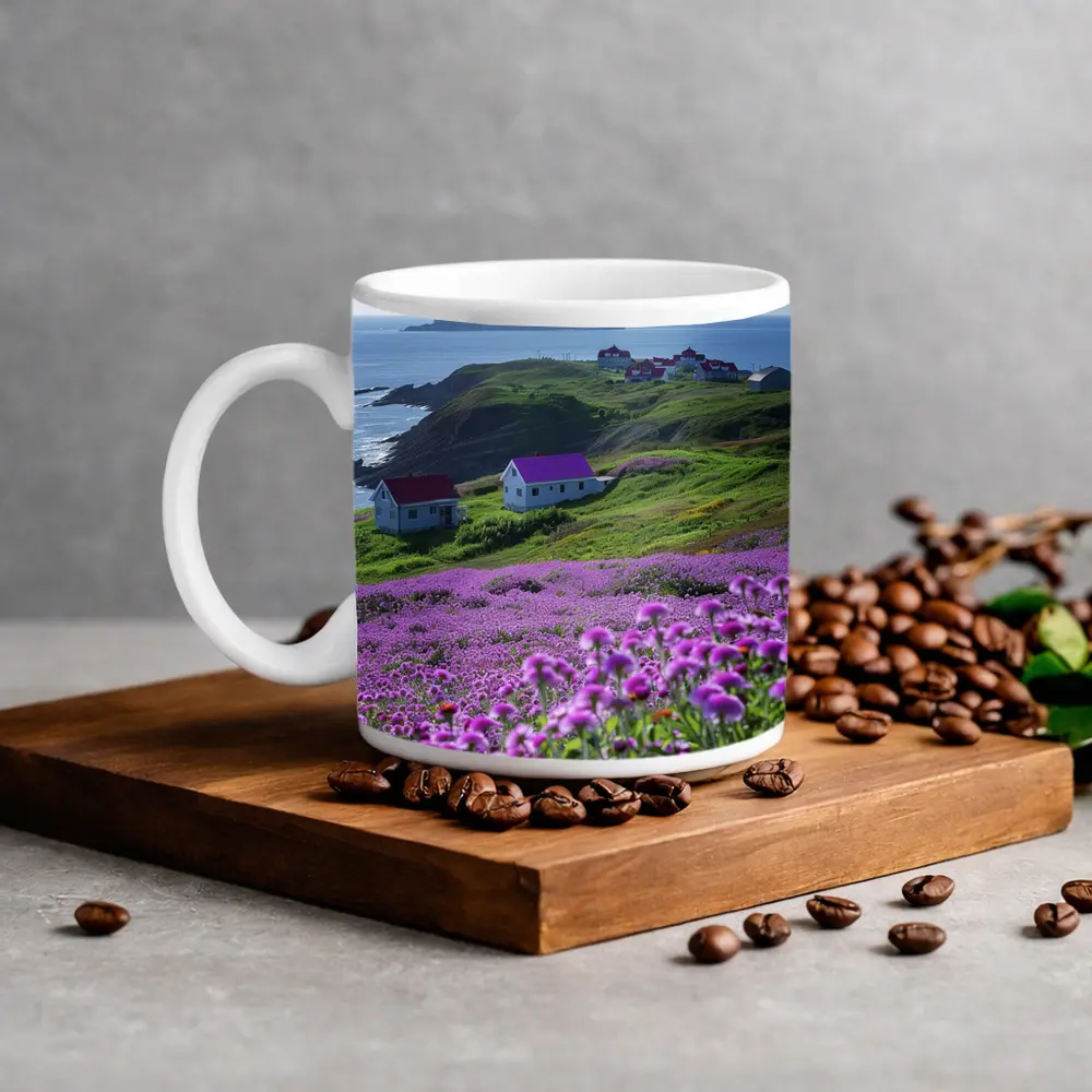 Purple Wildflowers Coastal Village Ocean View – Mugs
