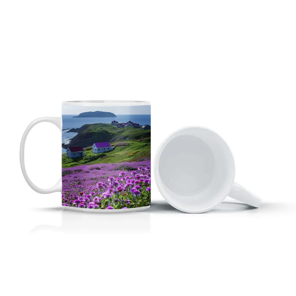 Purple Wildflowers Coastal Village Ocean View – Mugs