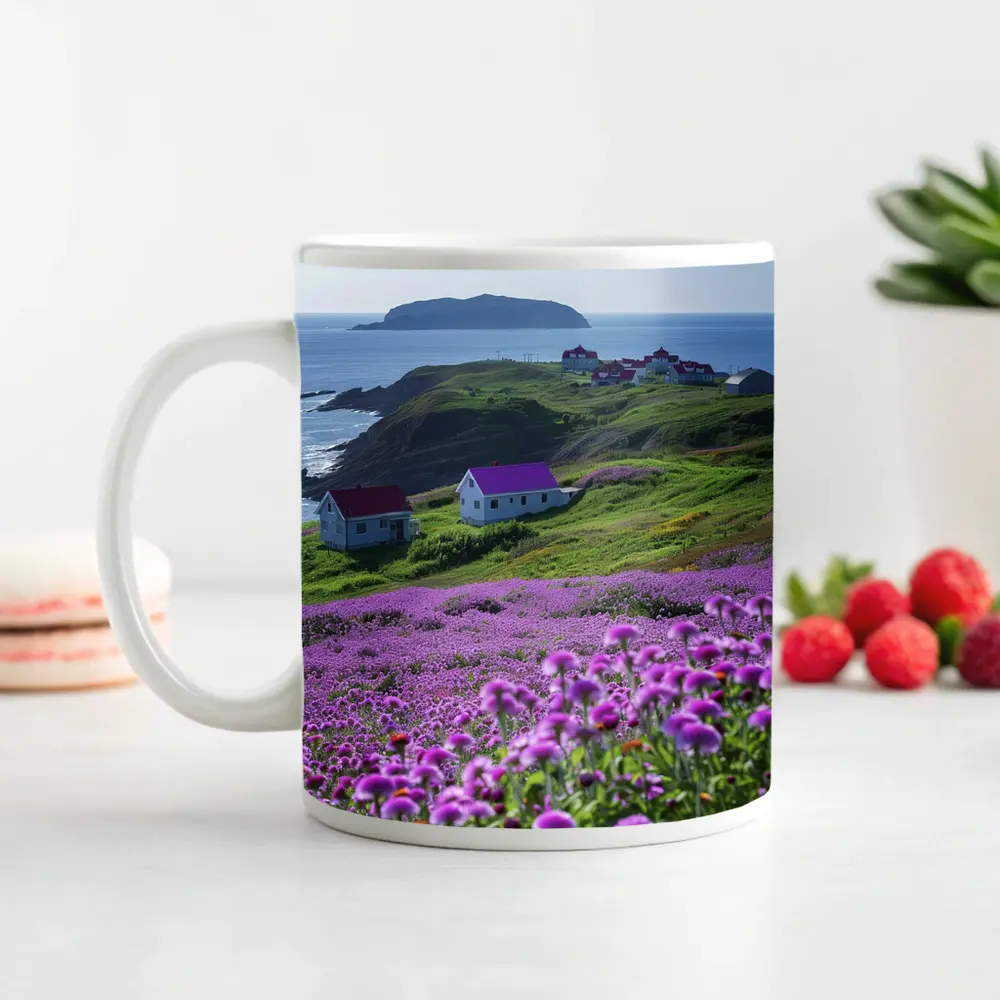 Purple Wildflowers Coastal Village Ocean View – Mugs