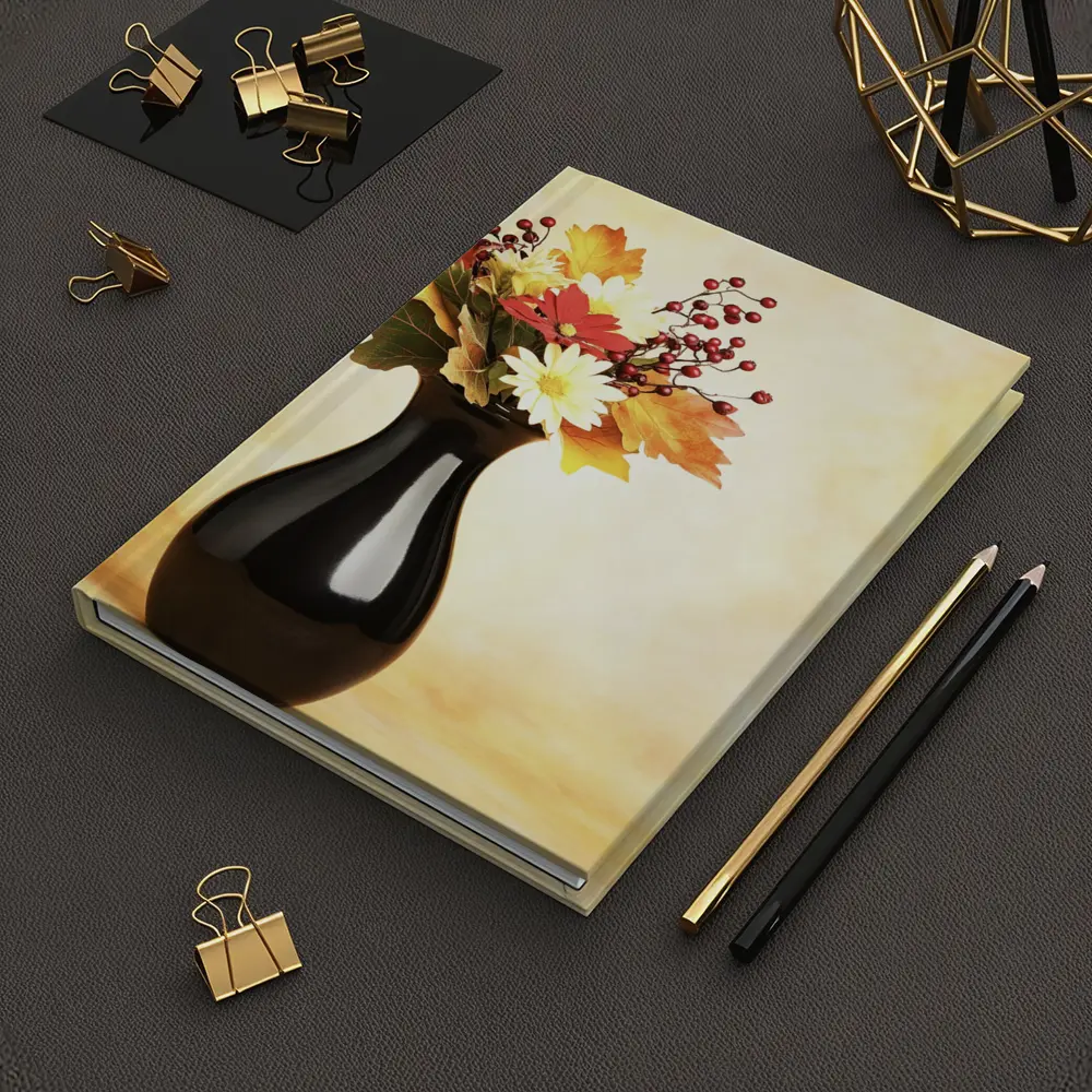 Autumn Flowers Black Vase Warm Background – Notebooks