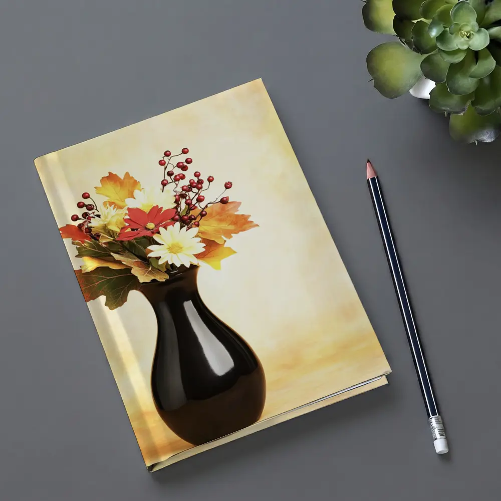 Autumn Flowers Black Vase Warm Background – Notebooks