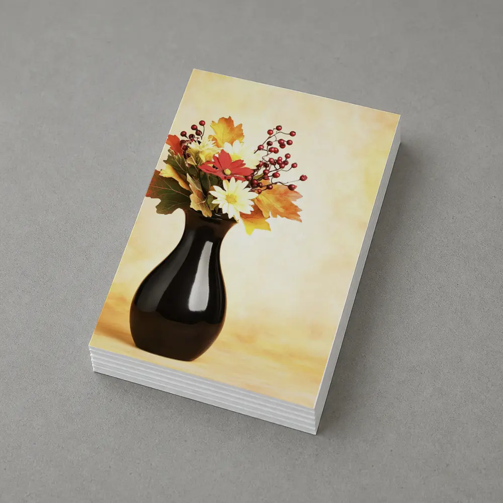 Autumn Flowers Black Vase Warm Background – Postcards