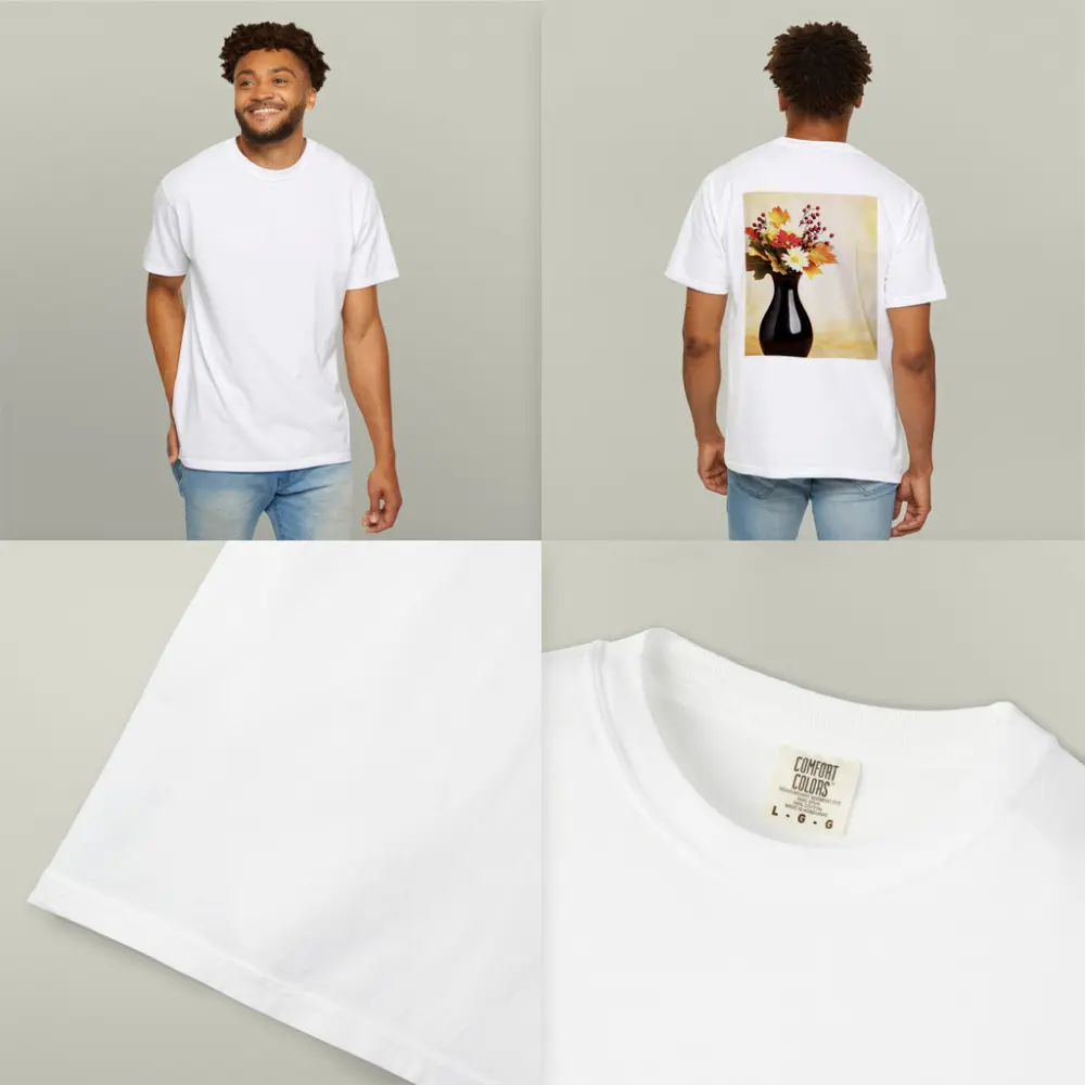 Autumn Flowers Black Vase Warm Background – T-Shirts