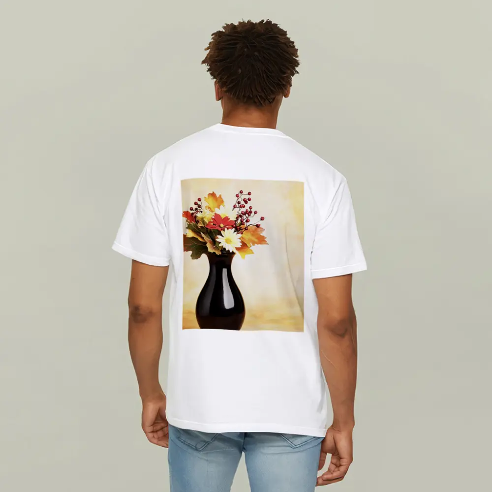 Autumn Flowers Black Vase Warm Background – T-Shirts