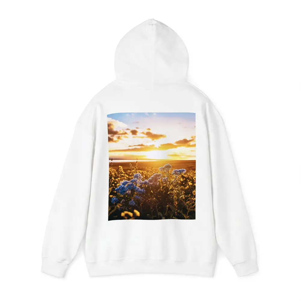 Blue Wildflowers Field Golden Sunset Sky – Hoodies
