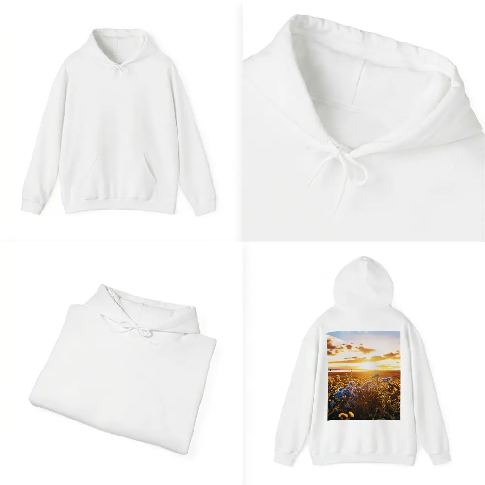 Blue Wildflowers Field Golden Sunset Sky – Hoodies