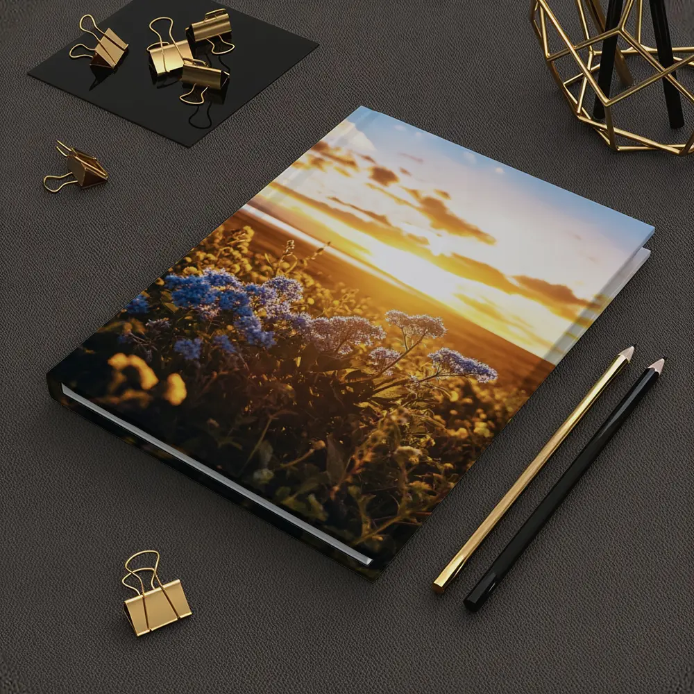 Blue Wildflowers Field Golden Sunset Sky – Notebooks