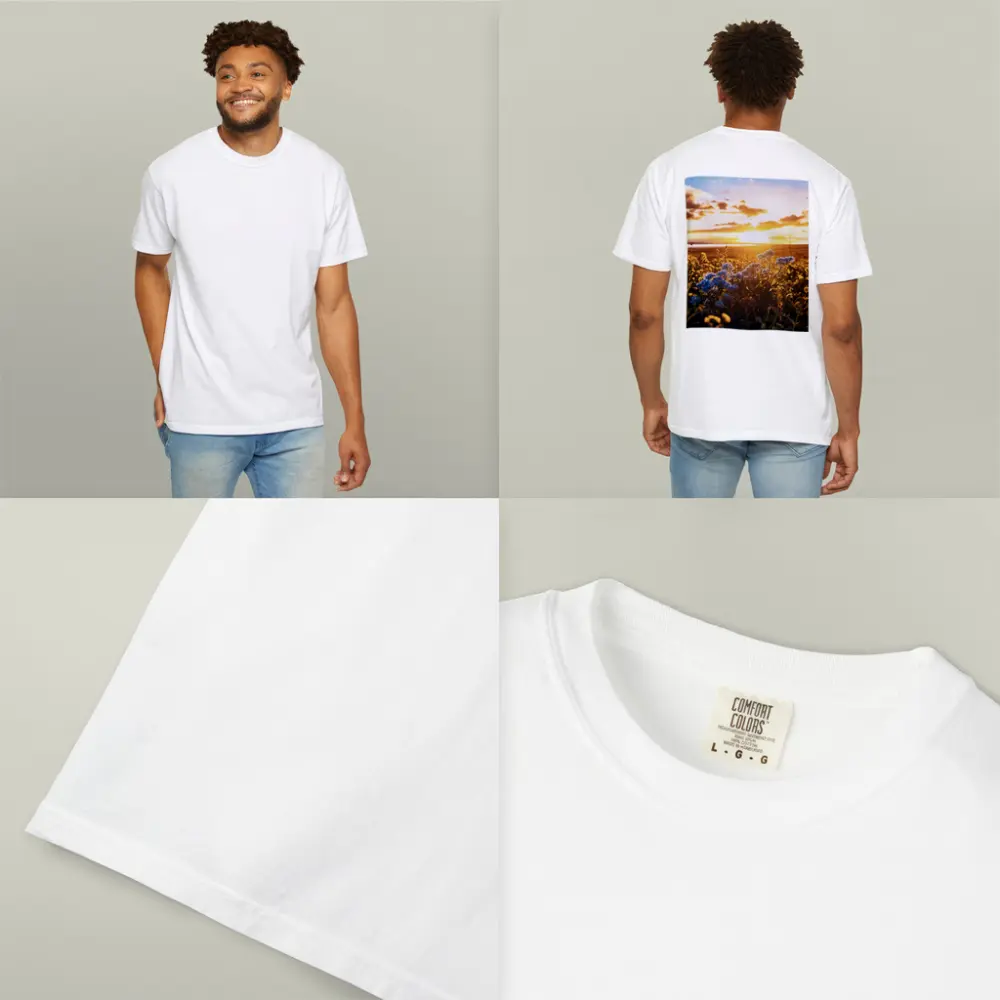 Blue Wildflowers Field Golden Sunset Sky – T-Shirts