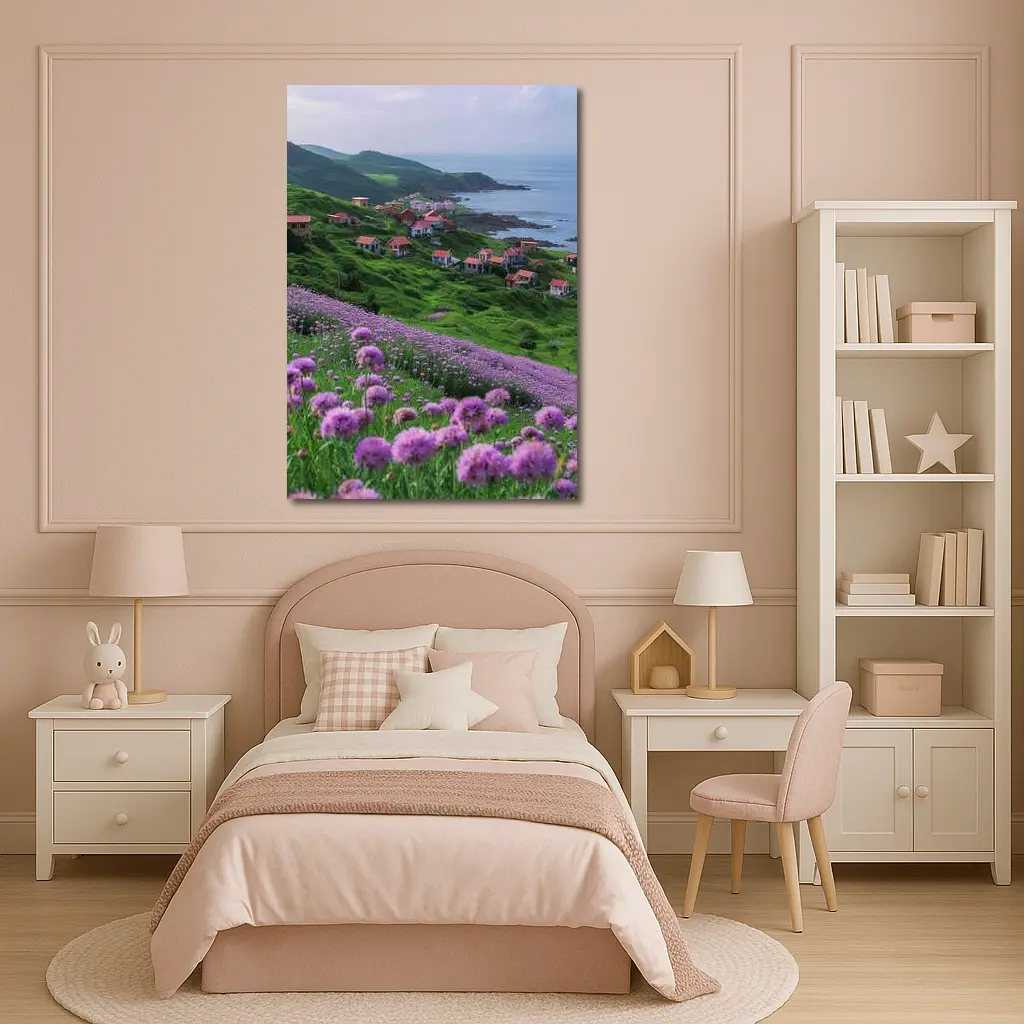 Purple Allium Flowers Coastal Village Green Hills – Wall Art