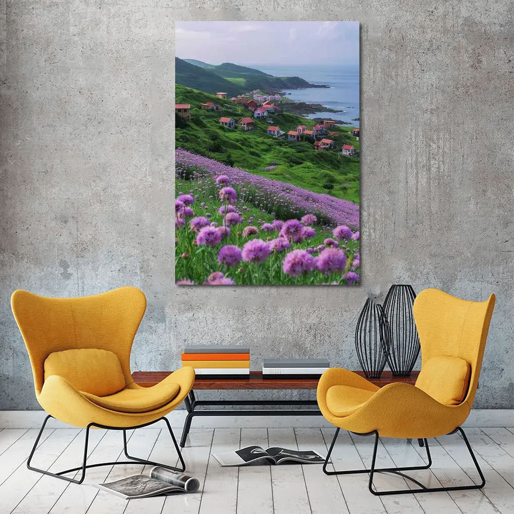 Purple Allium Flowers Coastal Village Green Hills – Wall Art