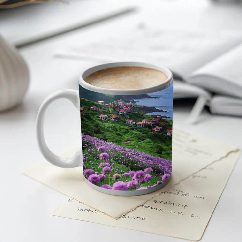Purple Allium Flowers Coastal Village Green Hills – Mugs