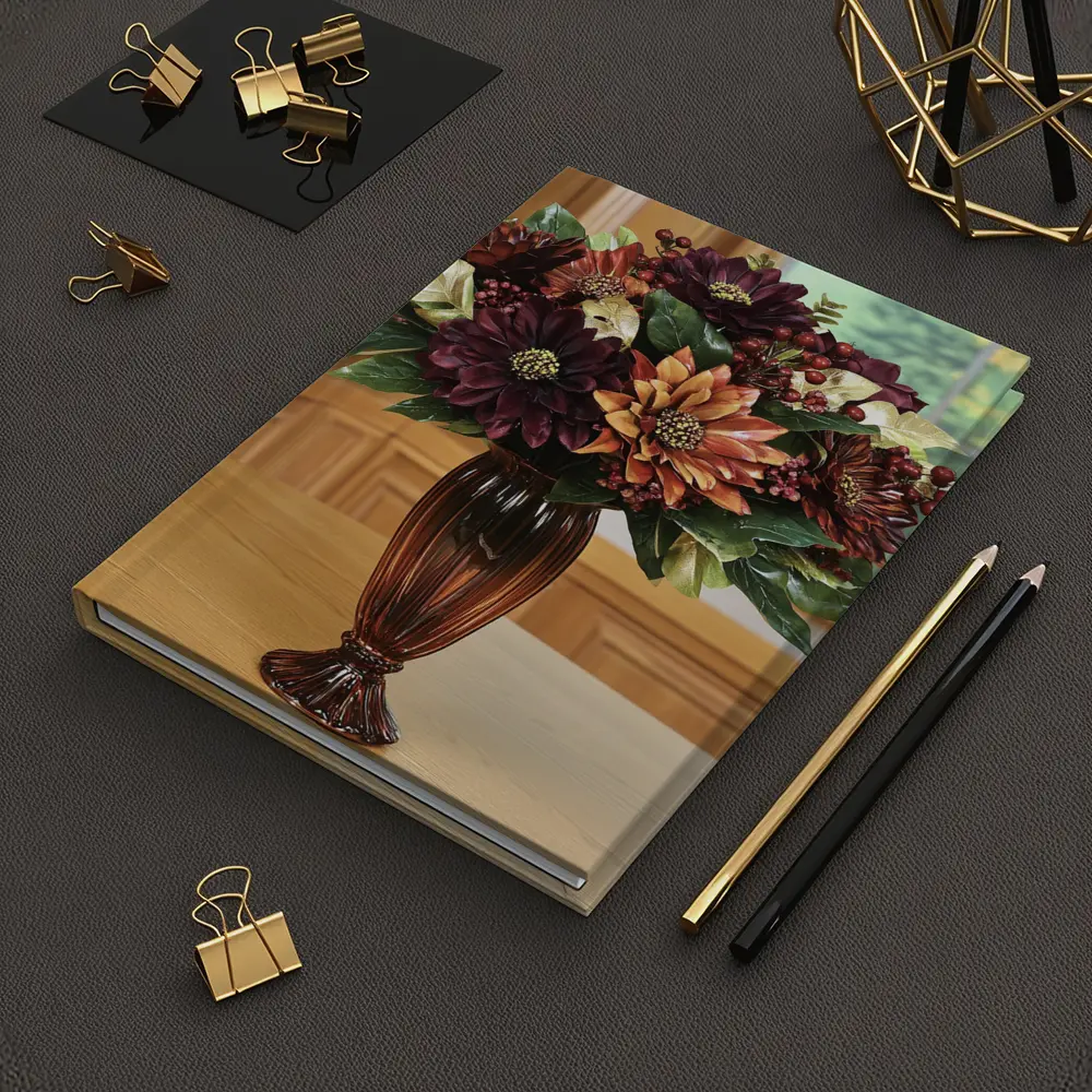 Deep Burgundy Dahlia Floral Arrangement Brown Vase – Notebooks